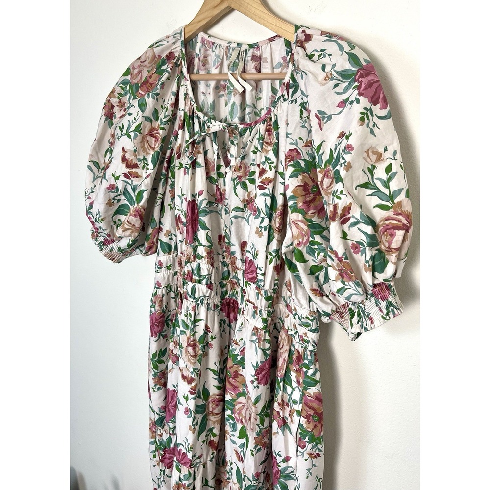 ANTHROPOLOGIE Somerset Puff Sleeve Floral Maxi Dress Cottage Natural XL - Picture 4 of 16